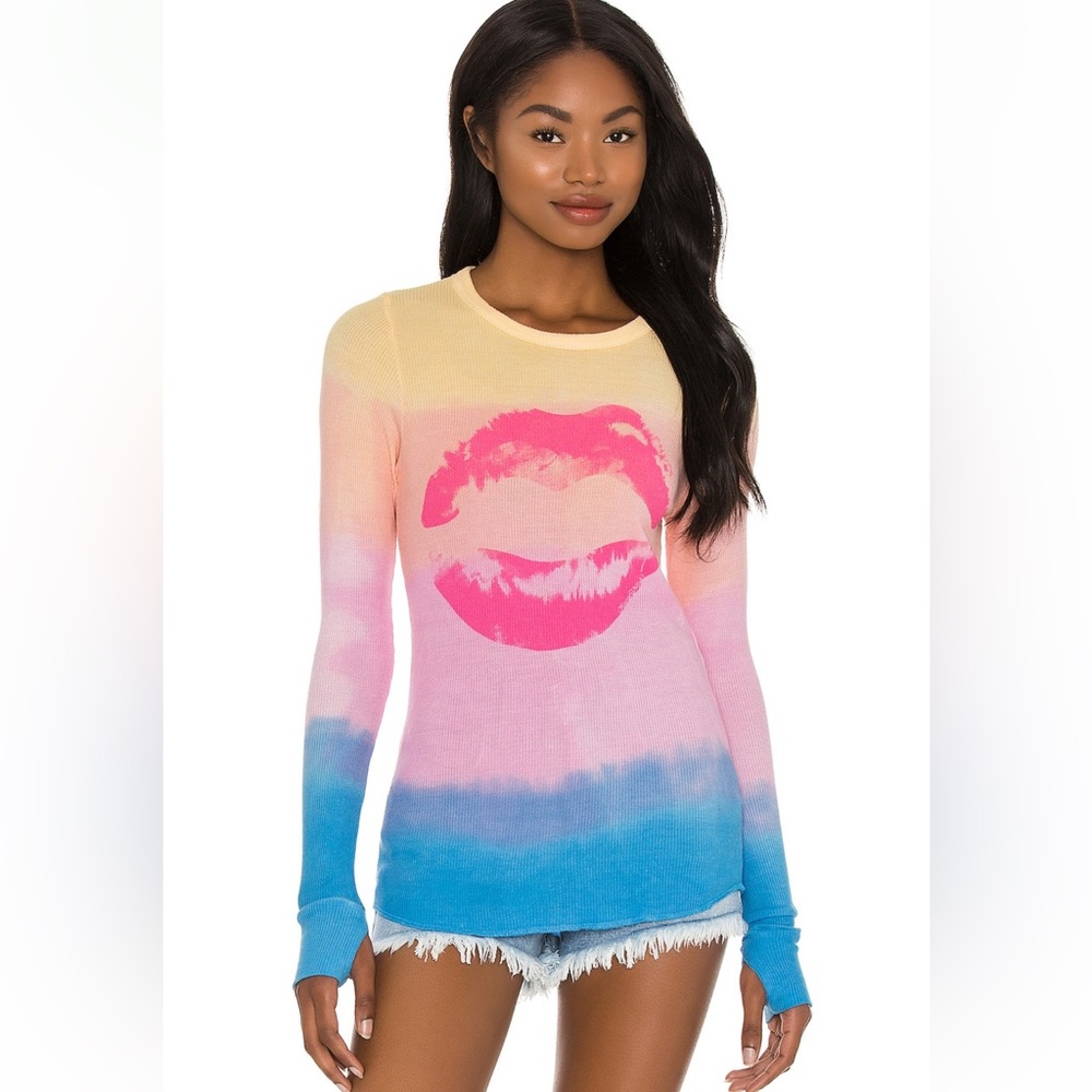 Lauren Moshi Tie Dye Lips Long Sleeve Top (Medium)